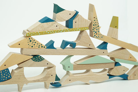 handmade wooden fish open-ended play toys