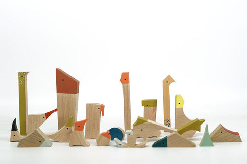 wooden birds open-ended abstract balance game