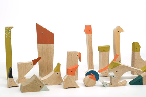 wooden birds open-ended abstract balance game