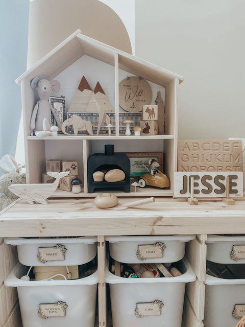 Wooden toys in kids room interior design