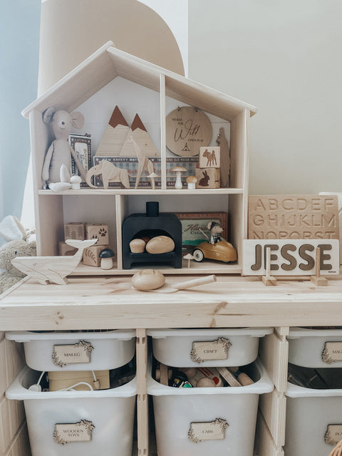 Wooden toys in kids room interior design