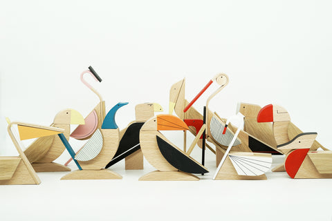 wooden magnetic bird collection