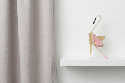 wooden magnetic pink flamingo figurine