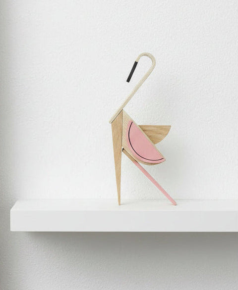 wooden magnetic pink flamingo figurine