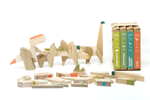 Handmade wooden magnetic dinosaur collection