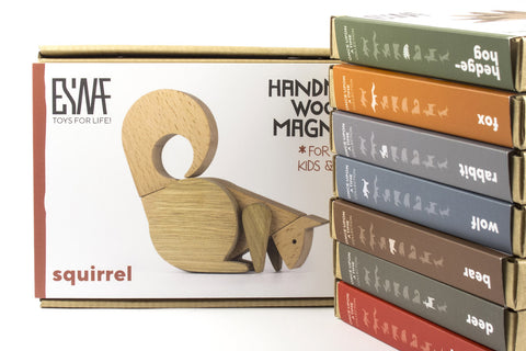 handmade wooden magnetic squirrel toy gift