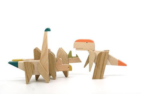 Handmade wooden magnetic dinosaur collection