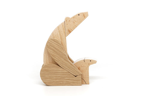 handmade wooden polar bear and baby